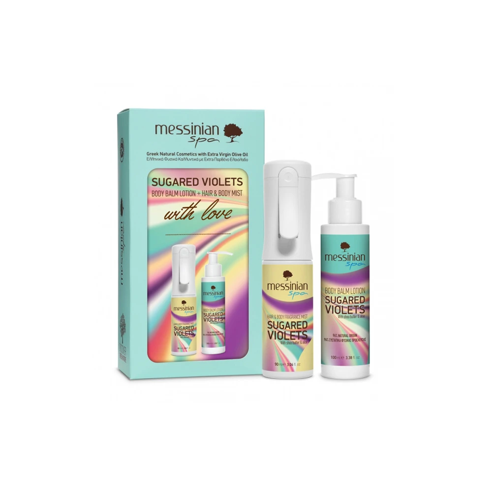Messinian Spa Promo Sugared Violets Hair & Body Mist 90ml & Body Balm Lotion 100ml