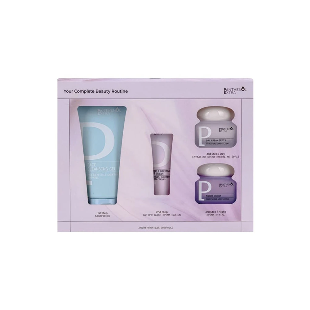 Medisei Promo Panthenol Extra Your Complete Beauty Routine Face Cleansing Gel 150ml & Triple Defense Eye Cream 25ml & Day Cream SPF15 50ml & Night Cream 50ml