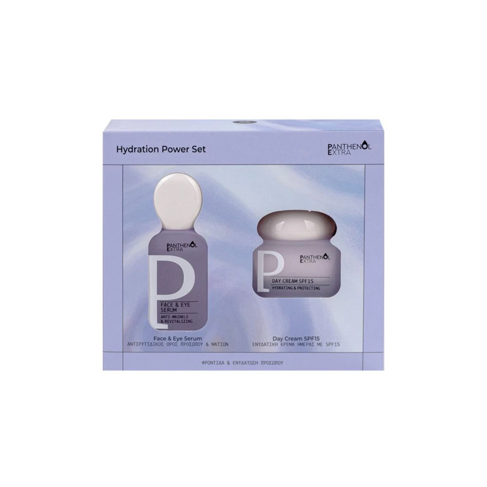 Panthenol Extra Promo Hydration Power Set Face & Eye Serum Αντιρυτιδικός Ορός προσώπου & Ματιών 30ml & Day Cream Ενυδατική Κρέμα Ημέρας Με Αντηλιακή Προστασία SPF15 50ml