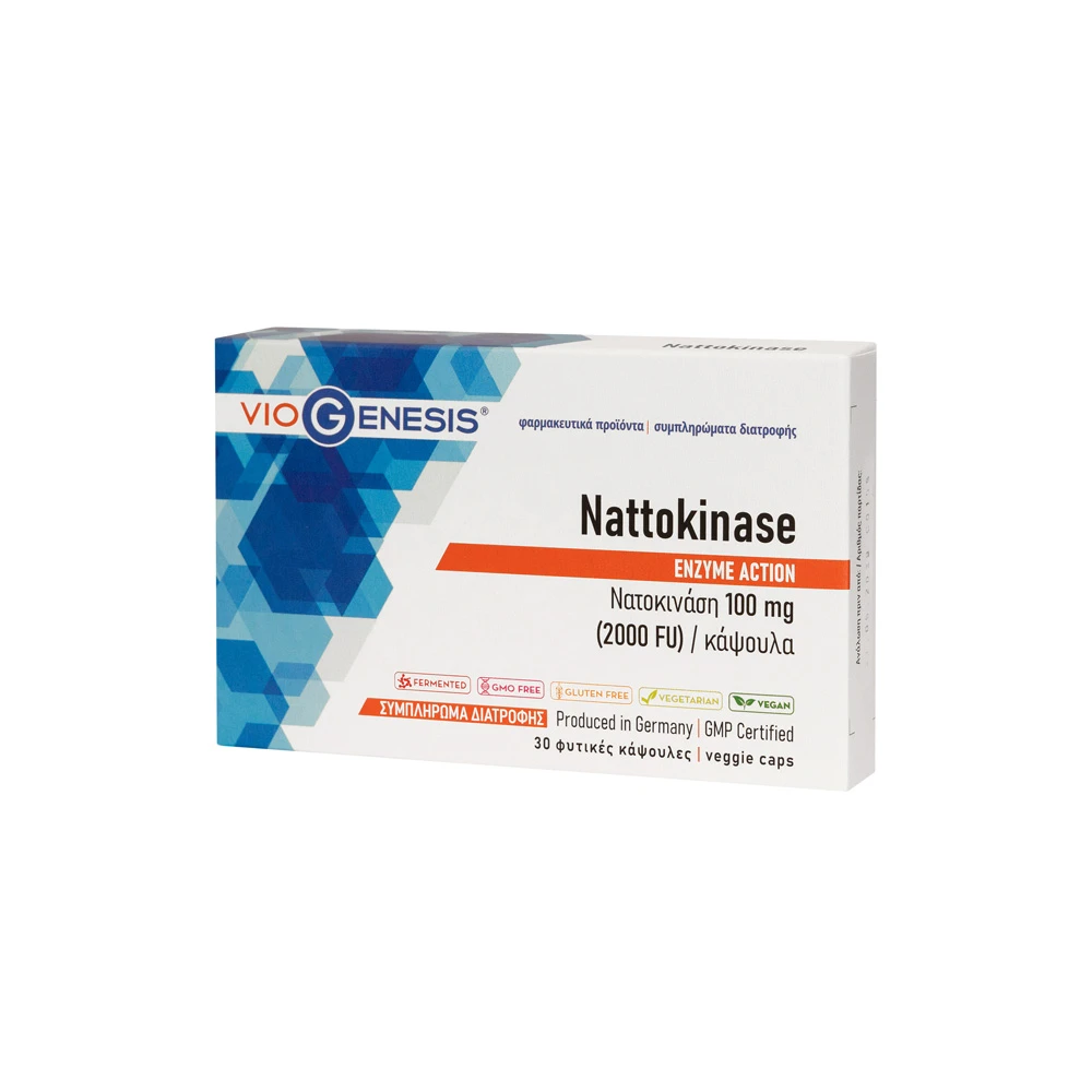VioGenesis Nattokinase 100mg Συμπλήρωμα Διατροφής Που Περιέχει Το Ένζυµο Νατοκινάση 30 φυτικές κάψουλες