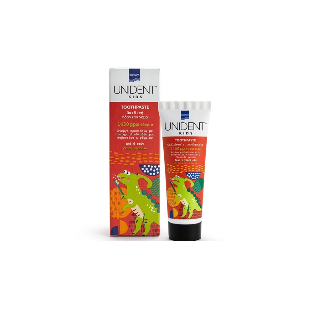 InterMed Unident Kids Toothpaste 1450ppm Fluoride With Strawberry Flavor 6y+ 50ml