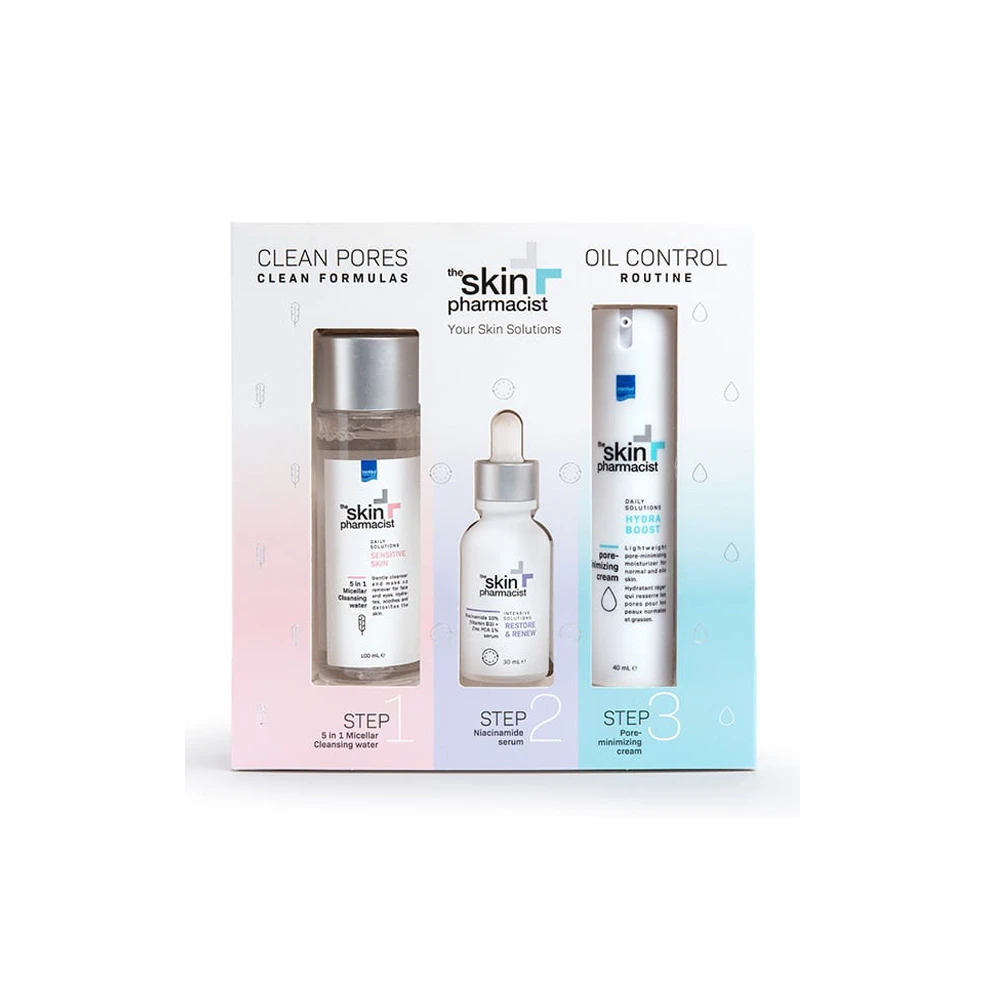 The Skin Pharmacist Promo Control Routine 5-in-1 Micellar Cleansing Water 100ml & Restore & Renew Serum 30ml & Hydra Boost Pore-Minimizing Cream 40ml