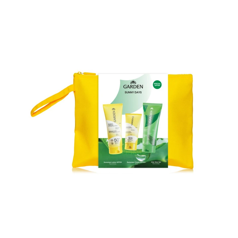 Garden Promo Sunny Days Sunscreen Lotion With Pomegranate Extract Face & Body SPF50 75ml & Sunscreen Face Cream With Hyaluronic Acid SPF50+ 25ml & Aloe Vera Gel Face & Body 75ml
