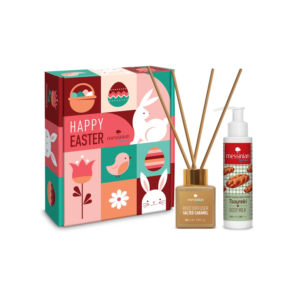 Messinian Spa Promo Happy Easter Reed Deffuser Salted Caramel 50ml & Body Milk Tsoureki 100ml
