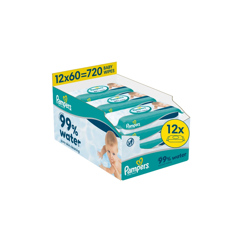 Pampers Baby Wipes 99% Water Μωρομάντηλα 12x60 τεμάχια