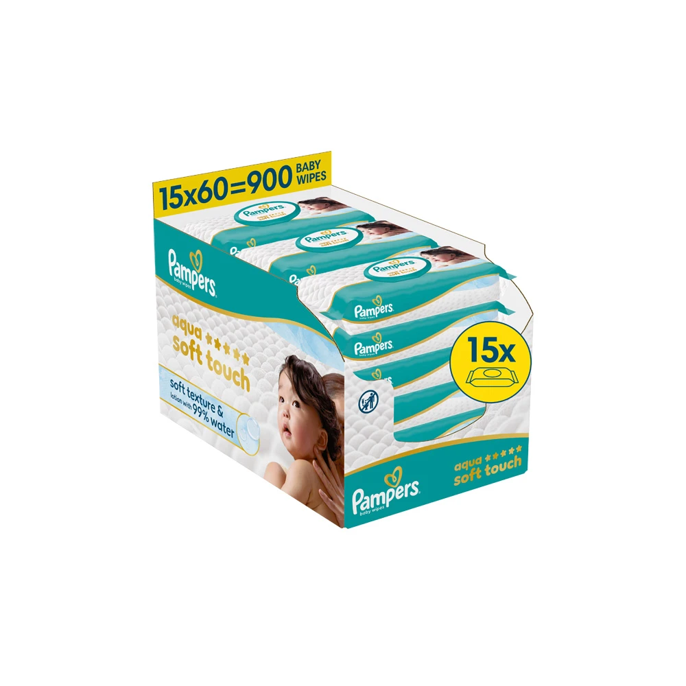 Pampers Aqua Soft Touch Μωρομάντηλα 15x60 τεμάχια