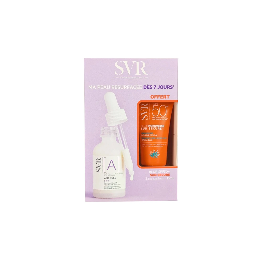 SVR Promo [A] Ampoule Lift Retinol Anti-Wrinkle Smoothing Ορός Ρετινόλης Για Αντιγήρανση & Λείανση 30ml & Δώρο Sun Secure Blur Αντηλιακή Κρέμα Προσώπου Με Ματ Αποτέλεσμα & Χωρίς Άρωμα SPF50+ 15ml