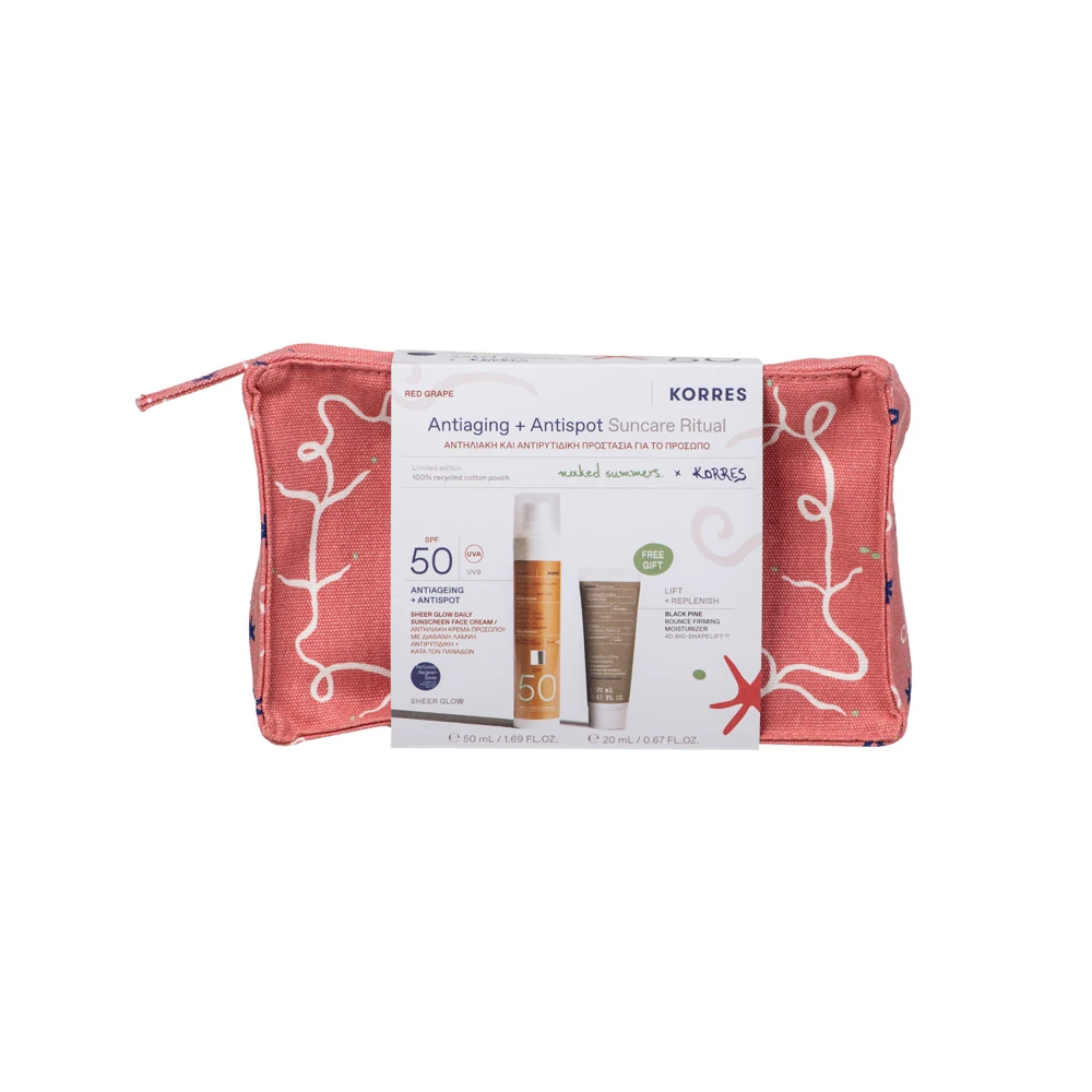 Korres Promo Red Grape Sheer Glow SPF50 Suncare Ritual Red Grape Sheer Glow Daily Sunscreen Face Cream SPF50 50ml & Black Pine 4D Bounce Firming Moisturizer 20ml