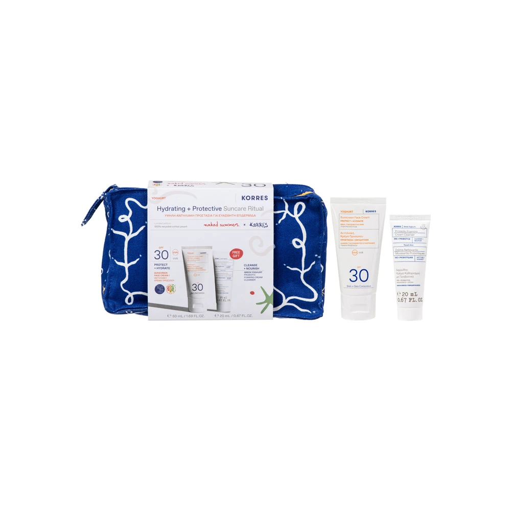 Korres Promo Yoghurt SPF30 Hydrating Suncare Ritual Yoghurt Sunscreen Face Cream SPF30 50ml & Greek Yoghurt Probiotic Foaming Cream Cleanser 20ml