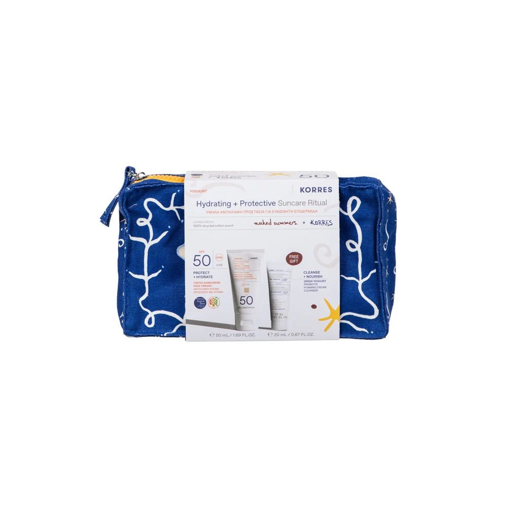 Korres Promo Yoghurt SPF50 Tinted Hydrating Suncare Ritual Yoghurt Tinted Sunscreen Face Cream SPF50 50ml & Greek Yoghurt Probiotic Foaming Cream Cleanser 20ml