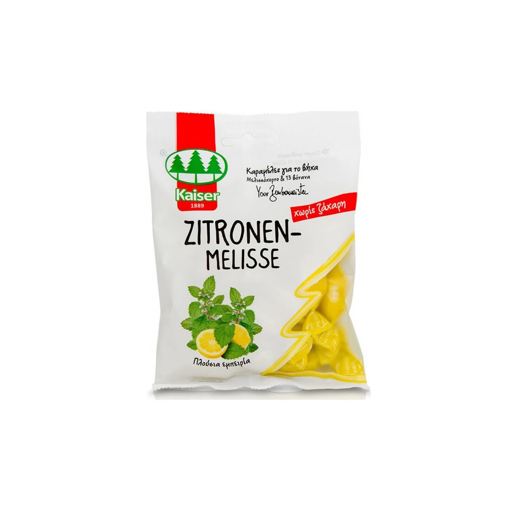 Kaiser Zitronenmelisse Καραμέλες Για Τον Ερεθισμένο Λαιμό & Το Βήχα Με Μελισσόχορτο & 13 Βότανα Χωρίς Ζάχαρη 60gr
