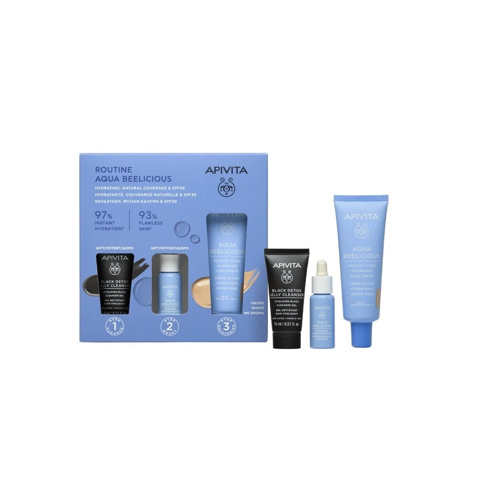 Apivita Promo Aqua Beelicious Hydrating Tinted Fluid Cream SPF30 40ml & Gift Black Detox Jelly Cleanser 15ml & Aqua Beelicious Booster 10ml