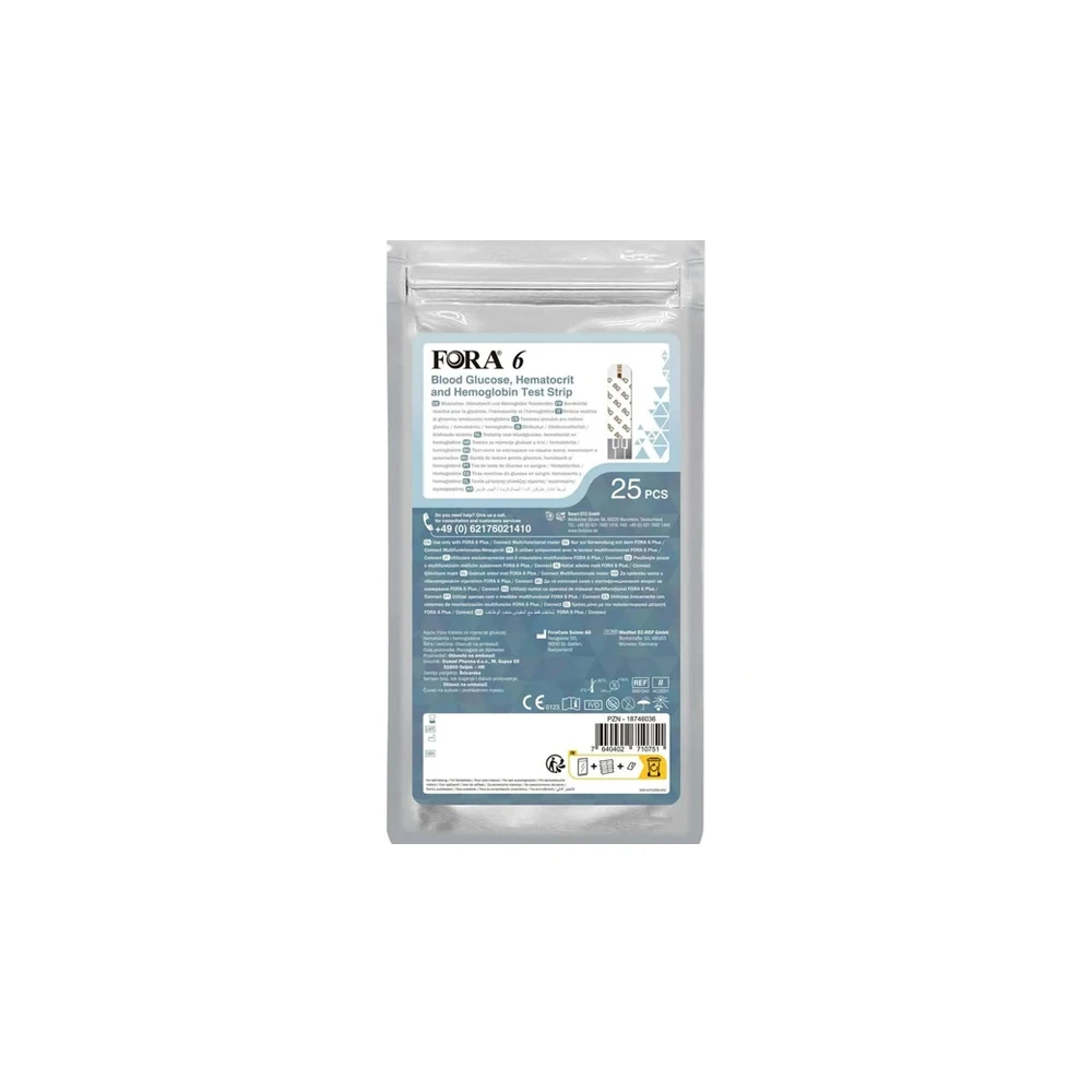 Fora 6 Blood Glucose Hematocrit & Hemoglobin Test Strips 25 pieces