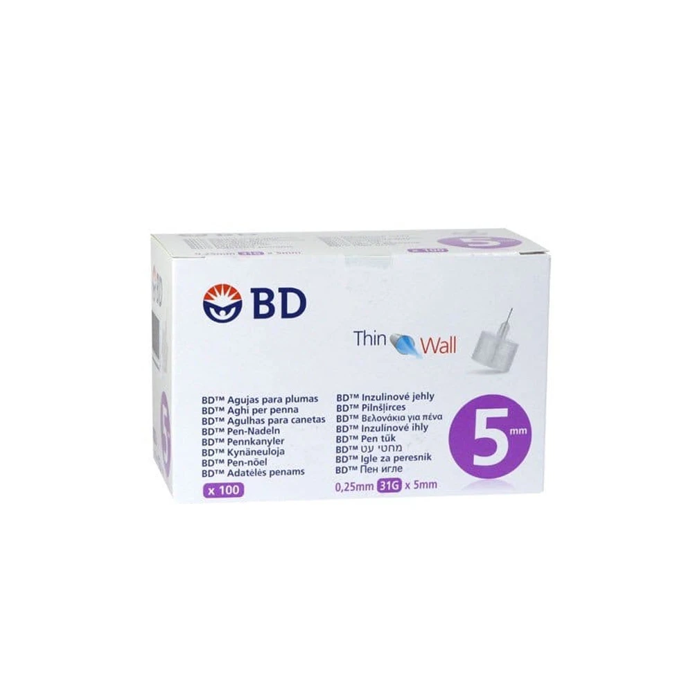 BD Thin Wall Αποστειρωμένες Βελόνες Για Πένες Ινσουλίνης 31G 0,25 x 5mm 100 τεμάχια
