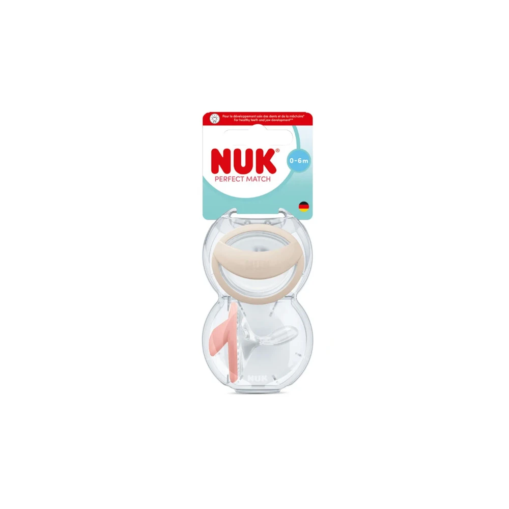 Nuk Silicone Pacifiers Perfect Match Air With Case For 0-6 Months Beige Rouge 2 pieces