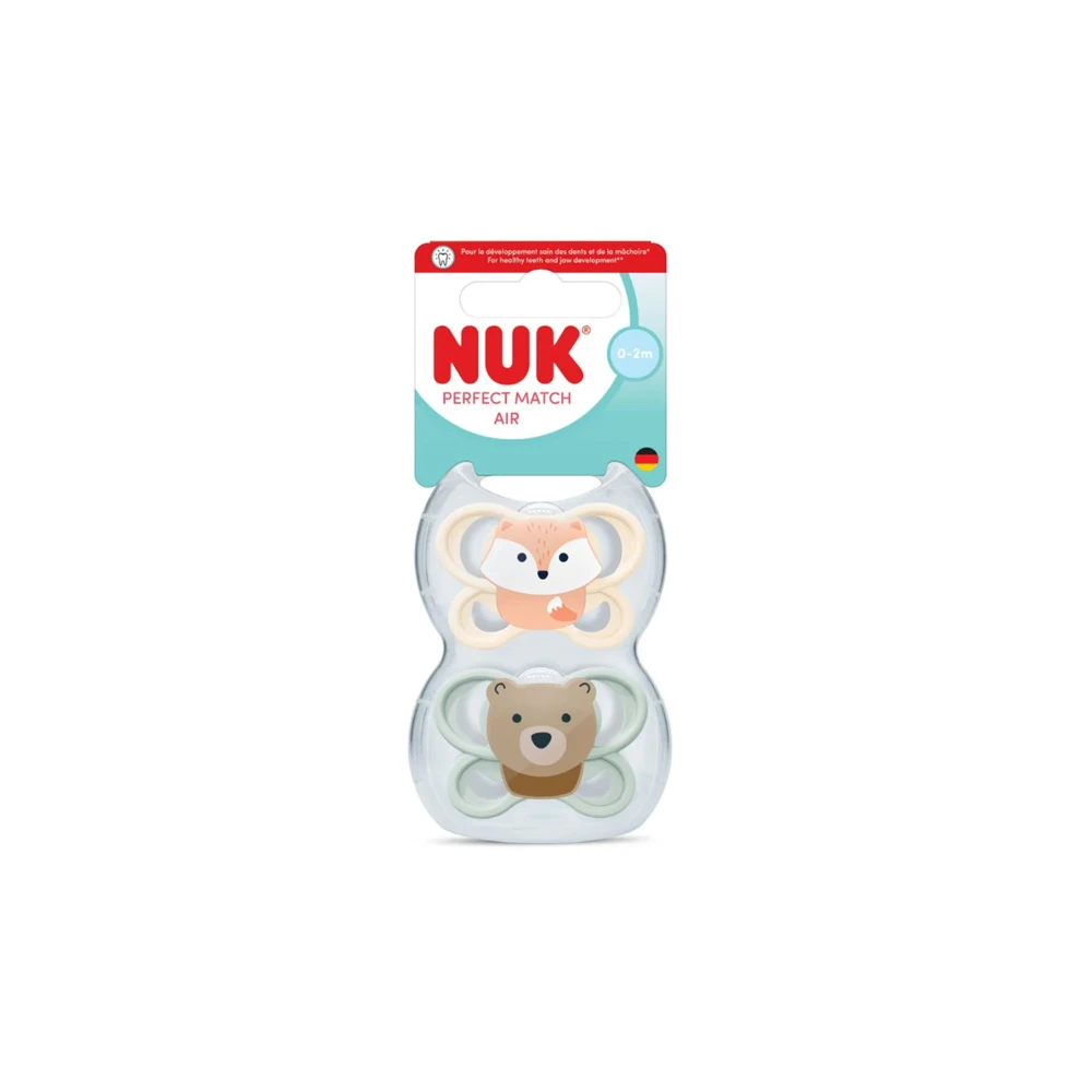 Nuk Perfect Match Air Silicone Pacifier Fox/Bear With Case For 0-2m 1 piece