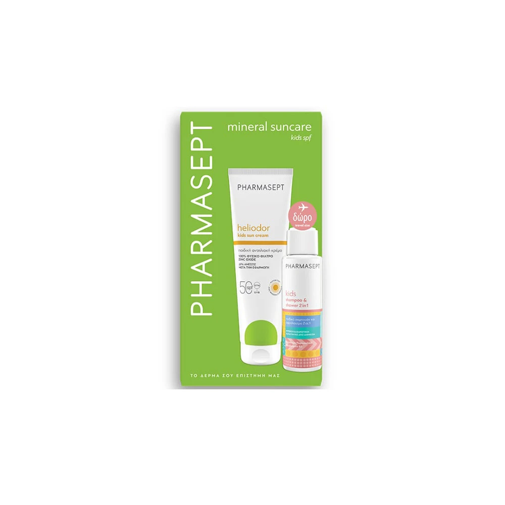 Pharmasept Promo Mineral Suncare Kids Heliodor Sun Cream SPF50 150ml & Gift Kids Shampoo & Shower 2in1 100ml