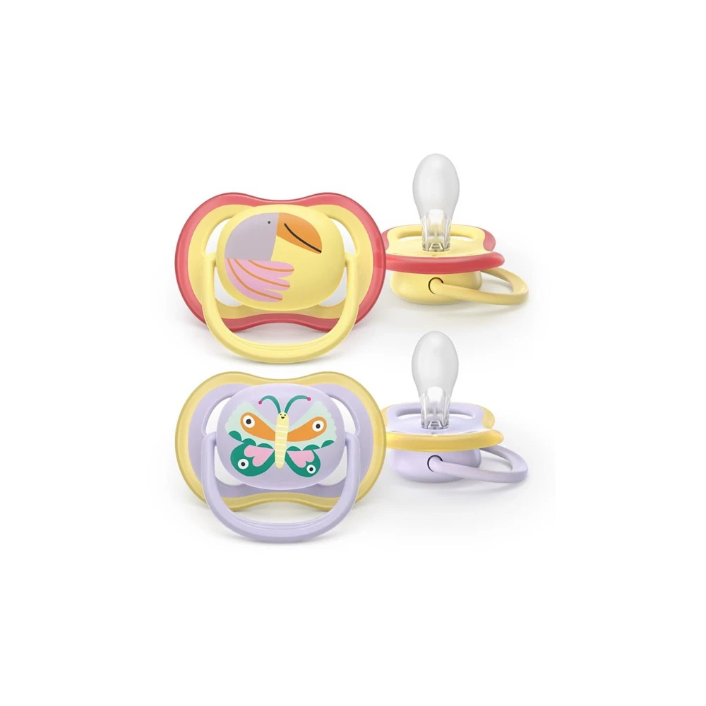 Philips Avent Ultra Air Orthodontic Silicone Pacifier Yellow Purple For 0-6m 2 pieces
