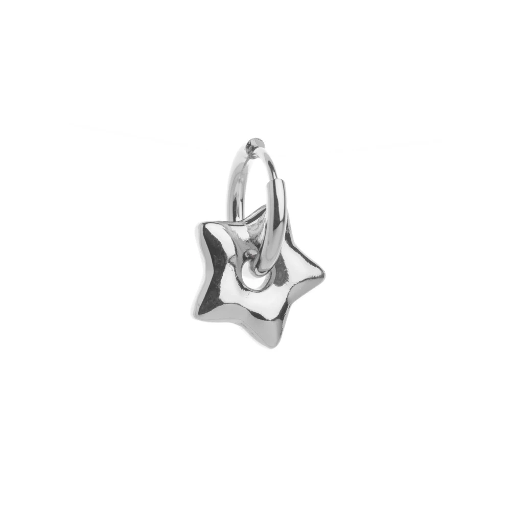 Borghetti Art 1337 Stella Acciaio Steel Hoop Earrings With Star 1 pair
