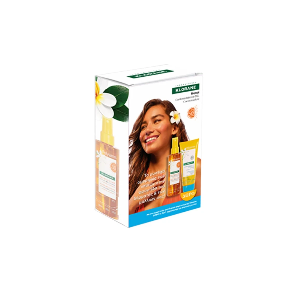 Klorane Promo Polysianes Monoi Dry Oil Αντηλιακό Ξηρό Έλαιο Σώματος SPF30 200ml & Δώρο Gel Douche Αφρόλουτρο Για Σώμα & Μαλλιά 200ml