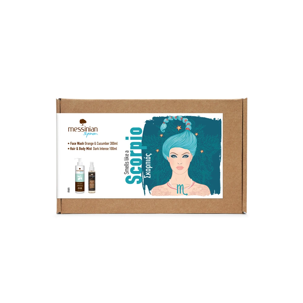 Messinian Spa Promo Zodiac Collection Scorpio (Men) Face Wash Orange & Cucumber 300ml & Hair & Body Mist Dark Intense 100ml