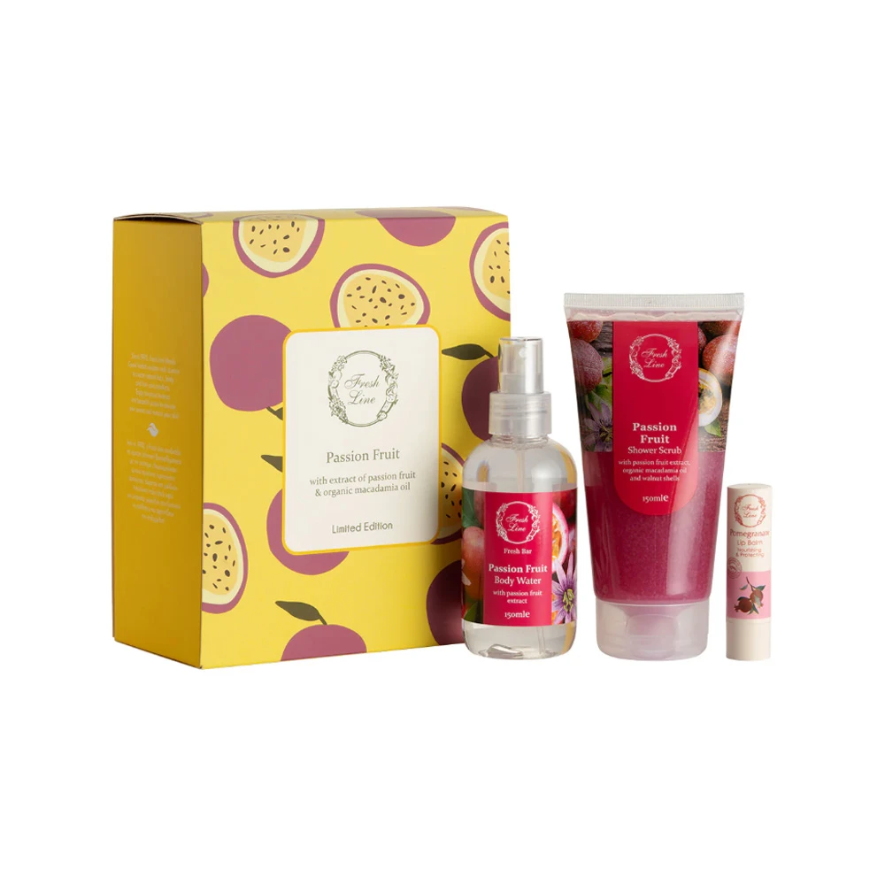 Fresh Line Promo Spring Passion Fruit Shower Scrub 150ml & Body Water 150ml & Pomegranate Lip Balm 5.4gr