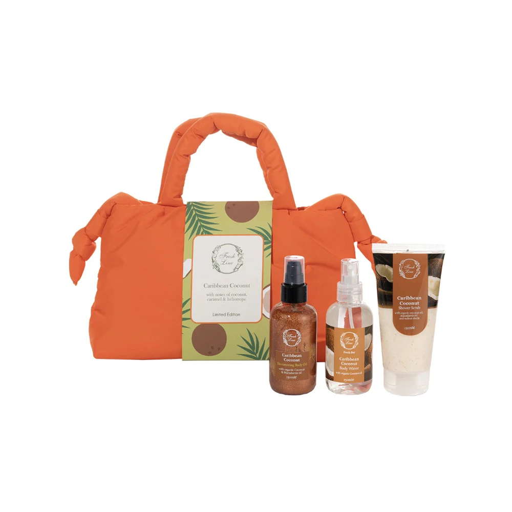 Fresh Line Promo Caribbean Coconut Shower Scrub 150ml & Coconut Body Water 150ml & Shimmering Body Oil 150ml