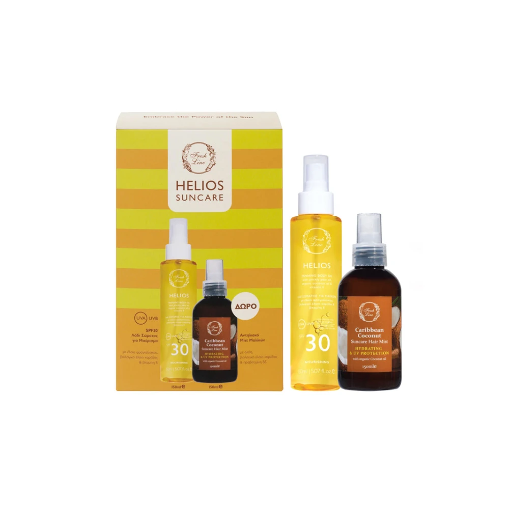 Fresh Line Promo Helios Tanning Body Oil SPF30 150ml & Caribbean Coconut Hair Mist 150ml