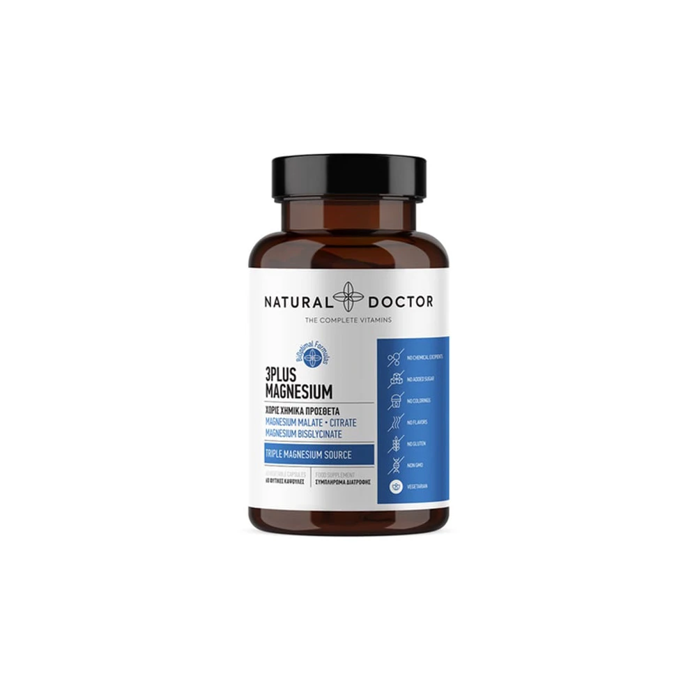 Natural Doctor 3Plus Magnesium Συμπλήρωμα Διατροφής Με Τρεις Μορφές Μαγνησίου 60 φυτικές κάψουλες