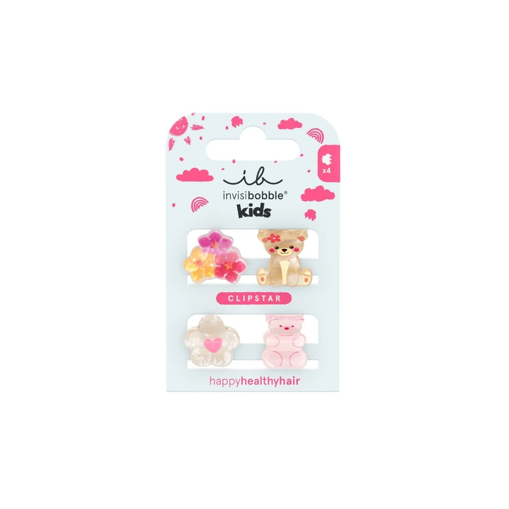 Invisibobble Kids Clipstar Bearly Bloomed Τσιμπιδάκια Μαλλιών 4 τεμάχια
