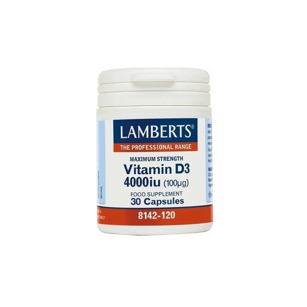 Lamberts Vitamin D3 4000iu (100μg) Συμπλήρωμα Διατροφής Για Την Υγεία Οστών Δοντιών Ανοσοποιητικού 30 κάψουλες