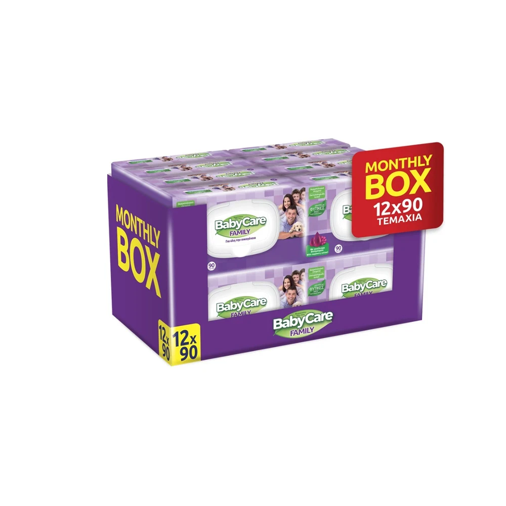 Babylino Babycare Monthly Pack Family Raspberry Wipes Μωρομάντηλα 12x90 τεμάχια