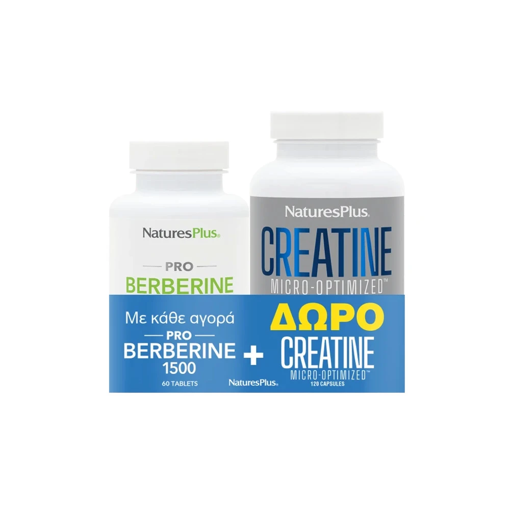 Natures Plus Promo Berberine 1500mg 60 tabs & Creatine Micro-Optimized 120 caps