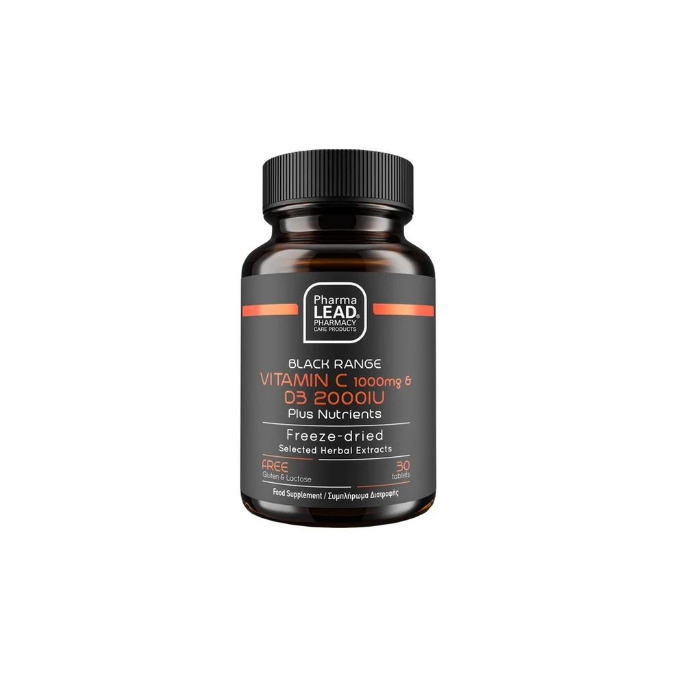 Pharmalead Black Range Vitamin C 1000mg & Vitamin D3 2000IU Συμπλήρωμα Διατροφής Βιταμίνης C, D3 & Εκχυλίσματος Βοτάνων 30 ταμπλέτες