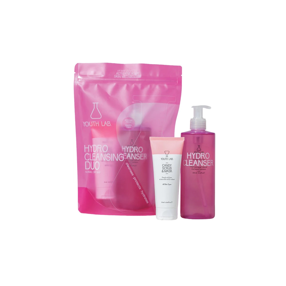 YOUTH LAB. Promo Hydro Cleansing Duo Pink Normal/Dry Skin Hydro Cleanser 300ml & Candy Scrub & Mask 75ml