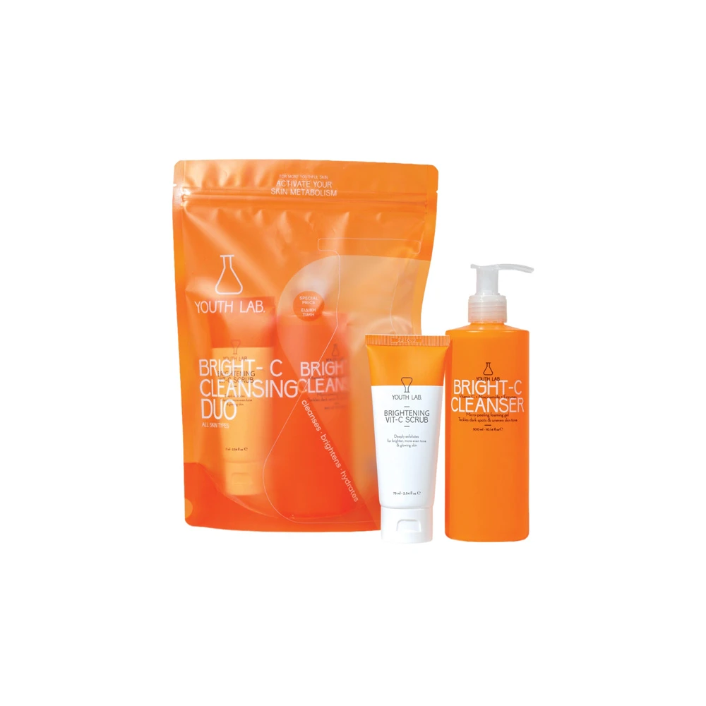 YOUTH LAB. Promo Bright-C Cleansing Duo Pink Bright-C Cleanser Τζελ Καθαρισμού Για Ντεμακιγιάζ Προσώπου & Ματιών 300ml & Vit-C Scrub Μάσκα & Scrub Καθαρισμού 75ml