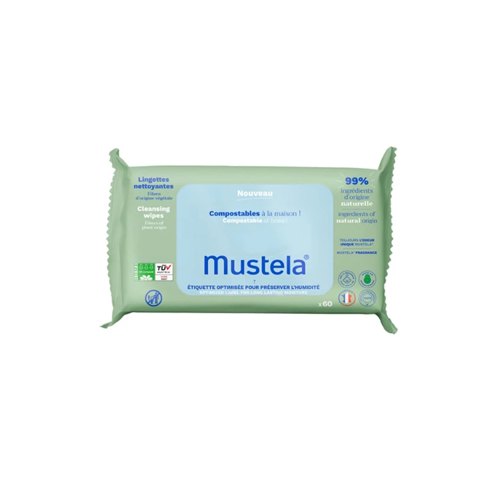 Mustela Cleansing Wipes Eco-Responsible Υγρά Μωρομάντηλα Καθαρισμού Με Βιολογικό Αβοκάντο 60 τεμάχια