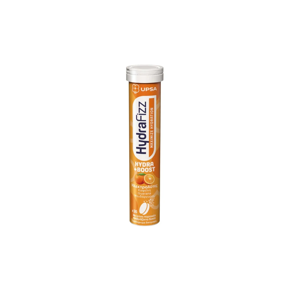 Upsa HydraFizz Ηλεκτρολύτες Caffeine Guarana Ψευδάργυρος Γεύση Πορτοκάλι 16 αναβράζοντα δισκία