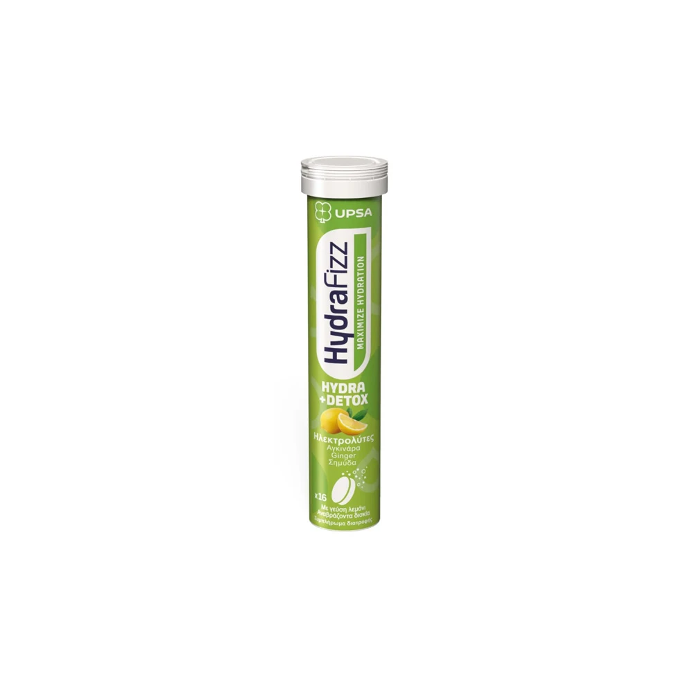 Upsa HydraFizz Hydra+Detox Electrolytes Artichoke Ginger Birch Lemon Flavor 16 effervescent tablets