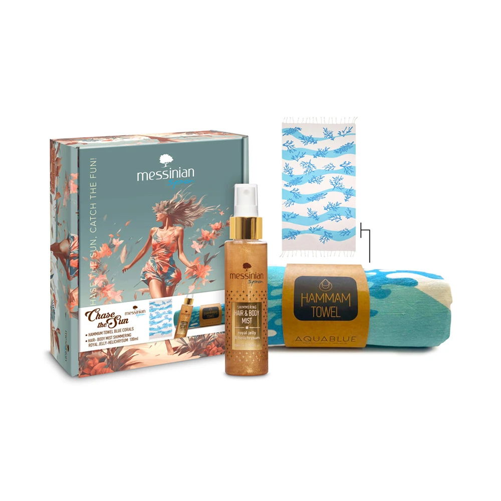 Messinian Spa Promo Chase The Sun Body Mist Για Λάμψη 100ml & Δώρο Πετσέτα Θαλάσσης Hammam Blue Corals 1 τεμάχιο