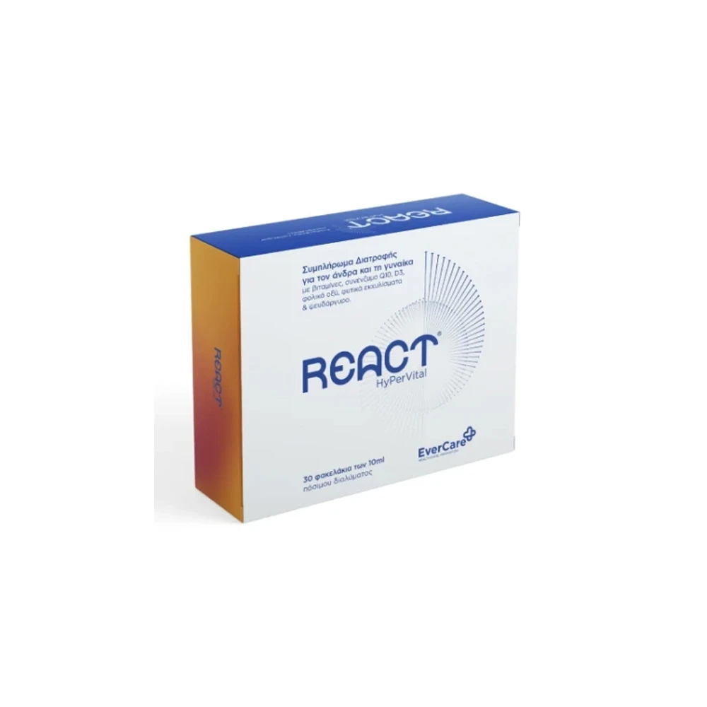 Evercare React HyPerVital Συμπλήρωμα διατροφής Για Ενίσχυση Του Ανοσοποιητικού Και Του Ουρογεννητικού Συστήματος 30 φακελακια