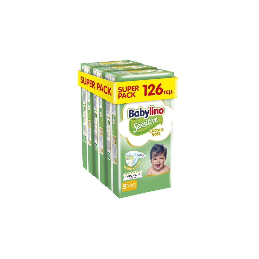 Babylino Super Pack Sensitive Cotton Soft Βρεφικές Πάνες Μέγεθος 5+ (12-17kg) 126 πάνες