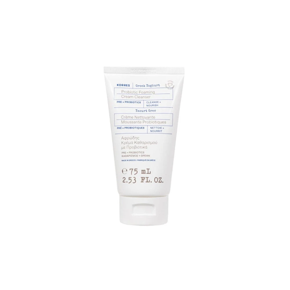 Korres Greek Yoghurt Probiotic Foaming Cream Cleanser Pre + Probiotics Αφρώδης Κρέμα Καθαρισμού Προσώπου Ελληνικό Γιαούρτι & Πρεβιοτικά Πρoβιοτικά 75ml