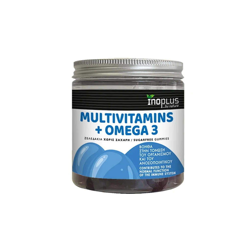 Inoplus Multivitamins + Omega 3 Πολυβιταμίνη Για Τόνωση Του Οργανισμού & Του Ανοσοποιητικού Φραγκοστάφυλο 60 ζελεδάκια