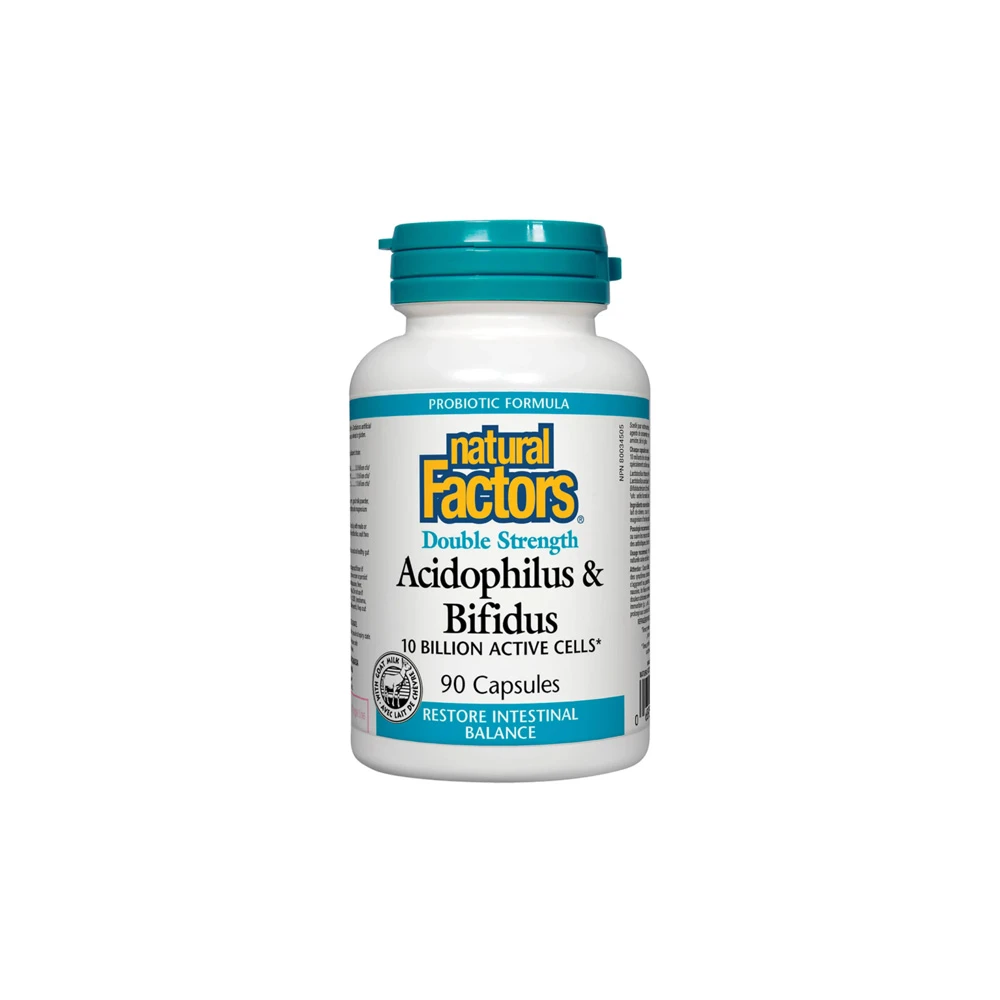 Natural Factors Acidophilus & Bifidus Double Strength Gastrointestinal Health Supplement 90 capsules