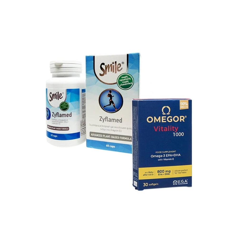 Am Health Smile Promo Zyflamed Συμπλήρωμα Διατροφής Με βιταμίνη D3 60 κάψουλες & Δώρο Uga Omegor Vitality 1000 Συμπλήρωμα Διατροφής Με Ωμέγα 3 30 κάψουλες