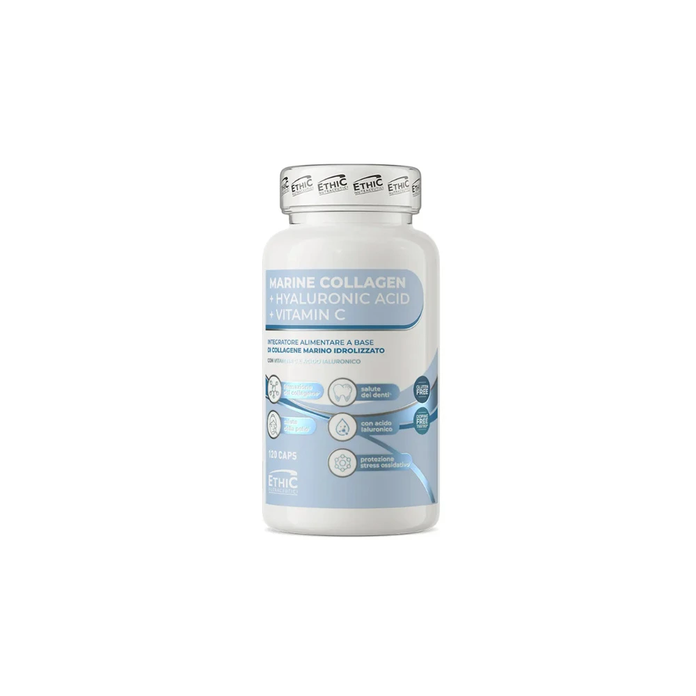 Ethic Marine Collagene + Hyaluronic Acid + Vitamin C Συμπλήρωμα Διατροφής Με Θαλάσσιο Υδρολυμένο Κολλαγόνο Βιταμίνη C & Ψευδάργυρο 120 κάψουλες