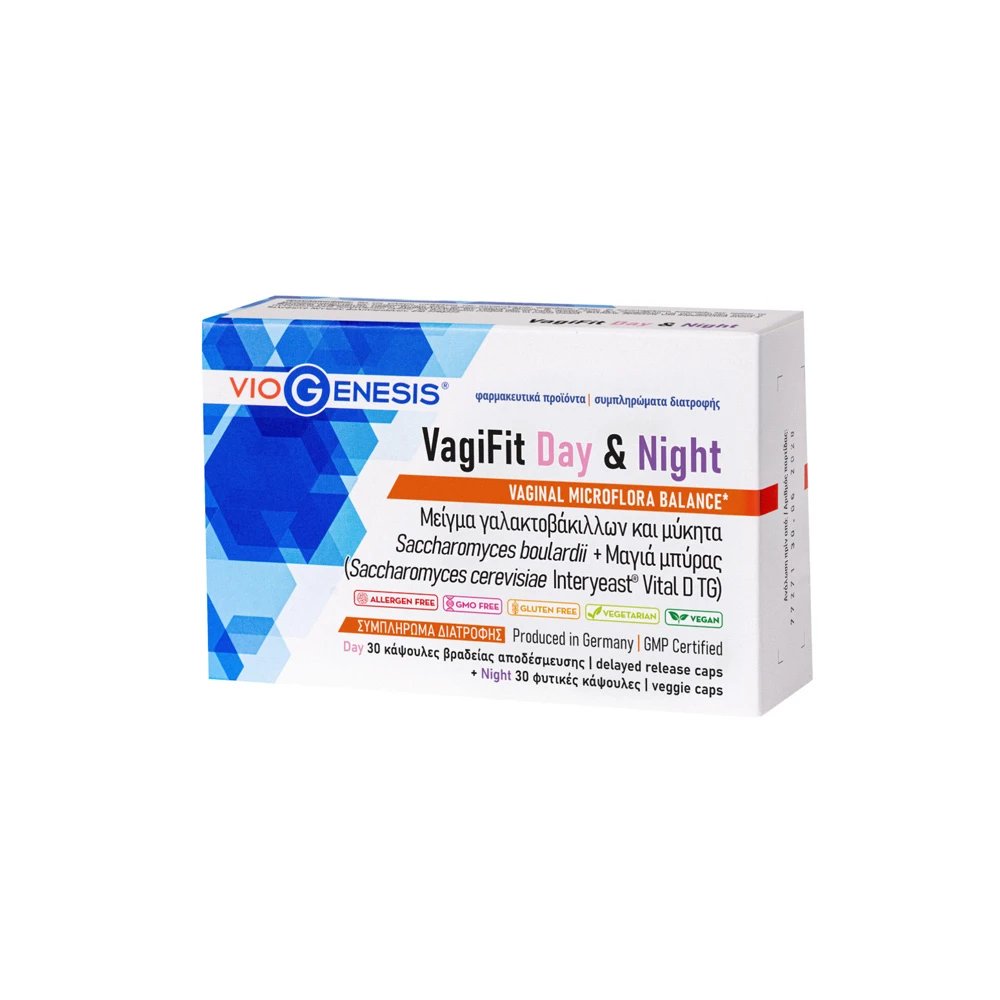 VioGenesis VagiFit Day Dietary Supplement With Lactobacillus Mixture Saccharomyces Boulardii Fungus 30 capsules & VagiFit Night Dietary Supplement With Brewer's Yeast 30 capsules
