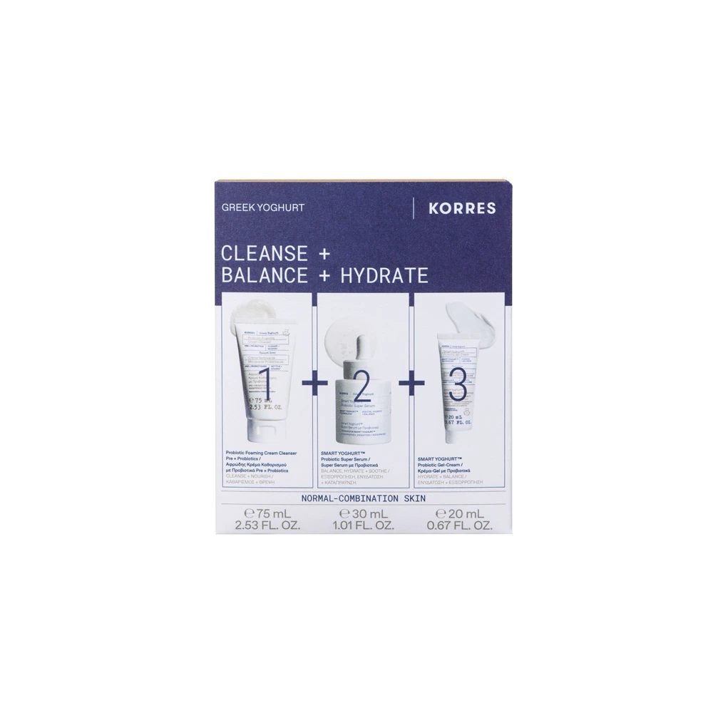 Korres Promo Greek Yoghurt Cleanse + Balance + Hydrate Με Probiotic Foaming Cream Cleanser Αφρώδης Κρέμα Καθαρισμού Προσώπου Με Προβιοτικά 75ml Smart Yoghurt Probiotic Super Serum 30ml & Smart Yoghurt Κρέμα-Gel Με Προβιοτικά 20ml