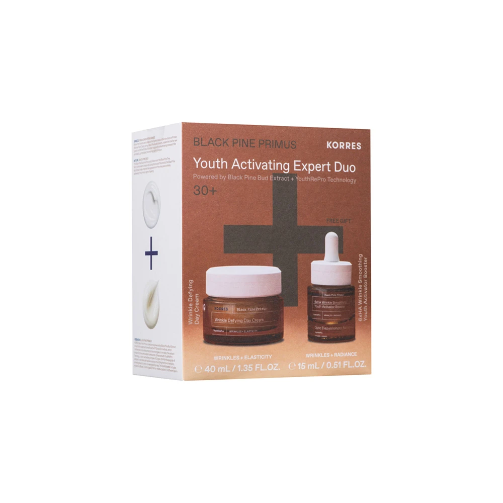 Korres Promo Black Pine Primus Youth Activating Expert Duo Με Black Pine Primus Wrinkle Defying Day Cream Κρέμα Νεότητας Ημέρας Για Λείανση Ρυτίδων & Ελαστικότητα 40ml & Δώρο 6xHA Wrinkle Smotthing Youth Activator Ορός Ενεργοποίησης Νεότητας 15ml
